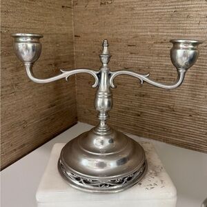 Vintage candle pewter 2 arm candelabra by Shirley Colonial